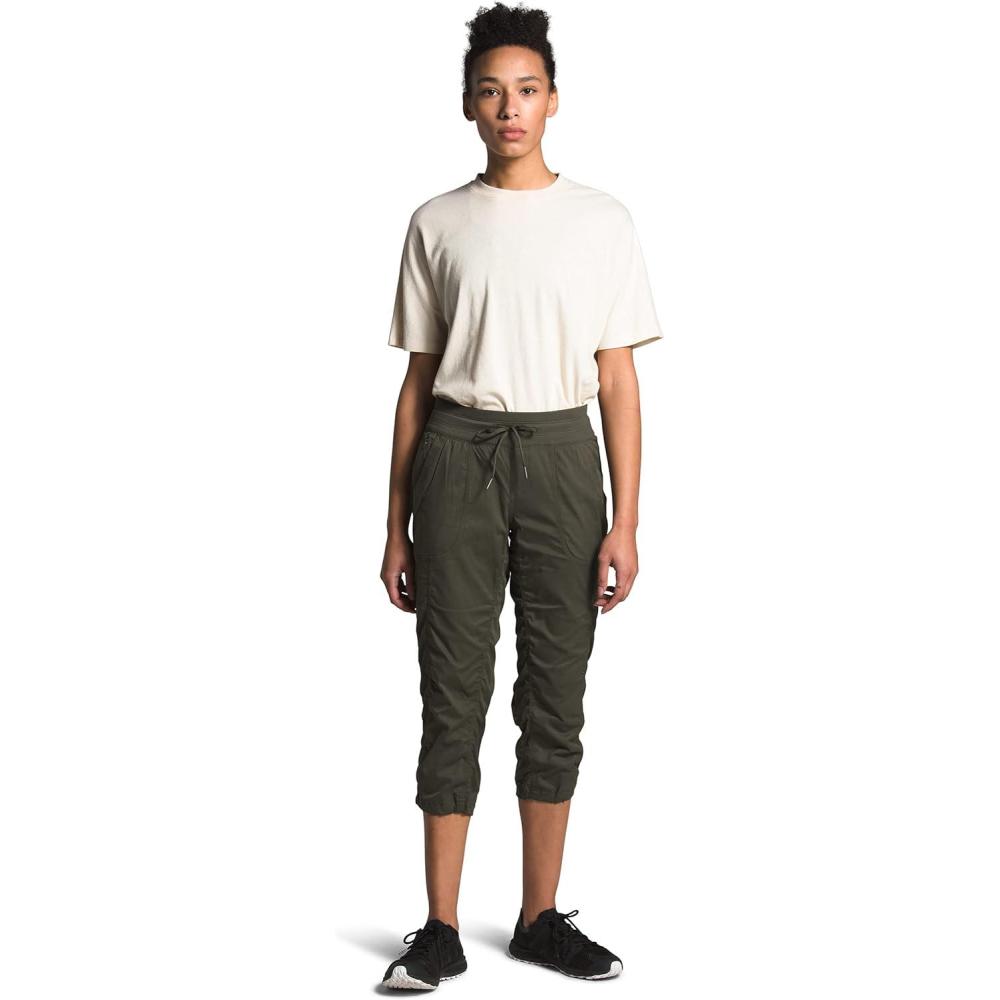 image:imageTHE NORTH FACE Womens Aphrodite 20 Capri Moisture Wicking Jogger Pants Water Repellent UPF 40 Rib Knit WaistbandNew Taupe Green