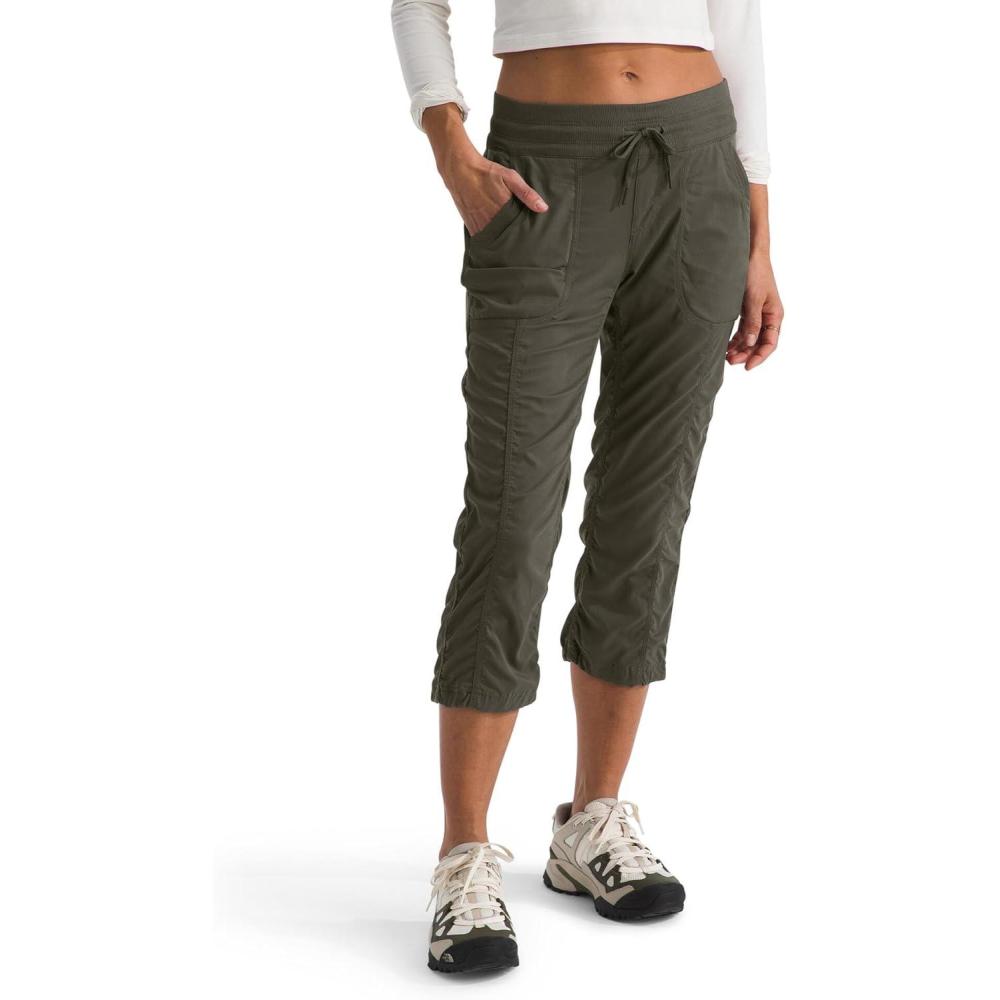 image:imageTHE NORTH FACE Womens Aphrodite 20 Capri  Moisture Wicking Jogger Pants Water Repellent UPF 40 Rib Knit WaistbandNew Taupe Greennpf