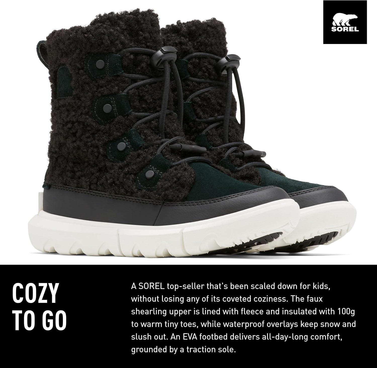 image:imageSorel Youth Unisex Youth Explorer Cozy BootsBlack Sea Salt