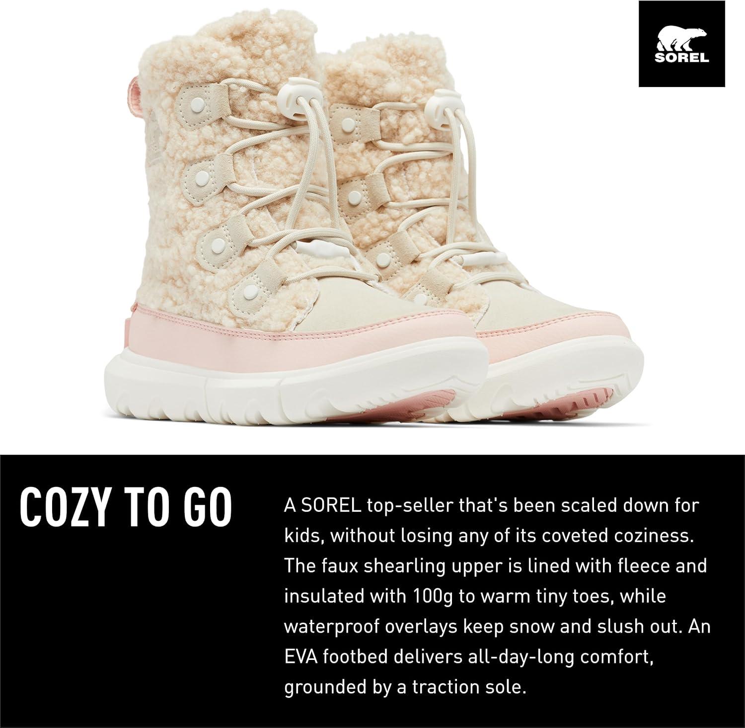 image:imageSorel Youth Unisex Youth Explorer Cozy BootsNatural Vintage Pink