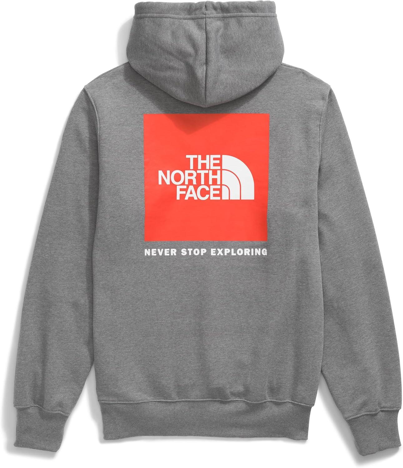 image:imageTHE NORTH FACE Mens Box NSE Pullover Hoodie Standard and Big SizeTnf Medium Grey HeatherCrimson Orange