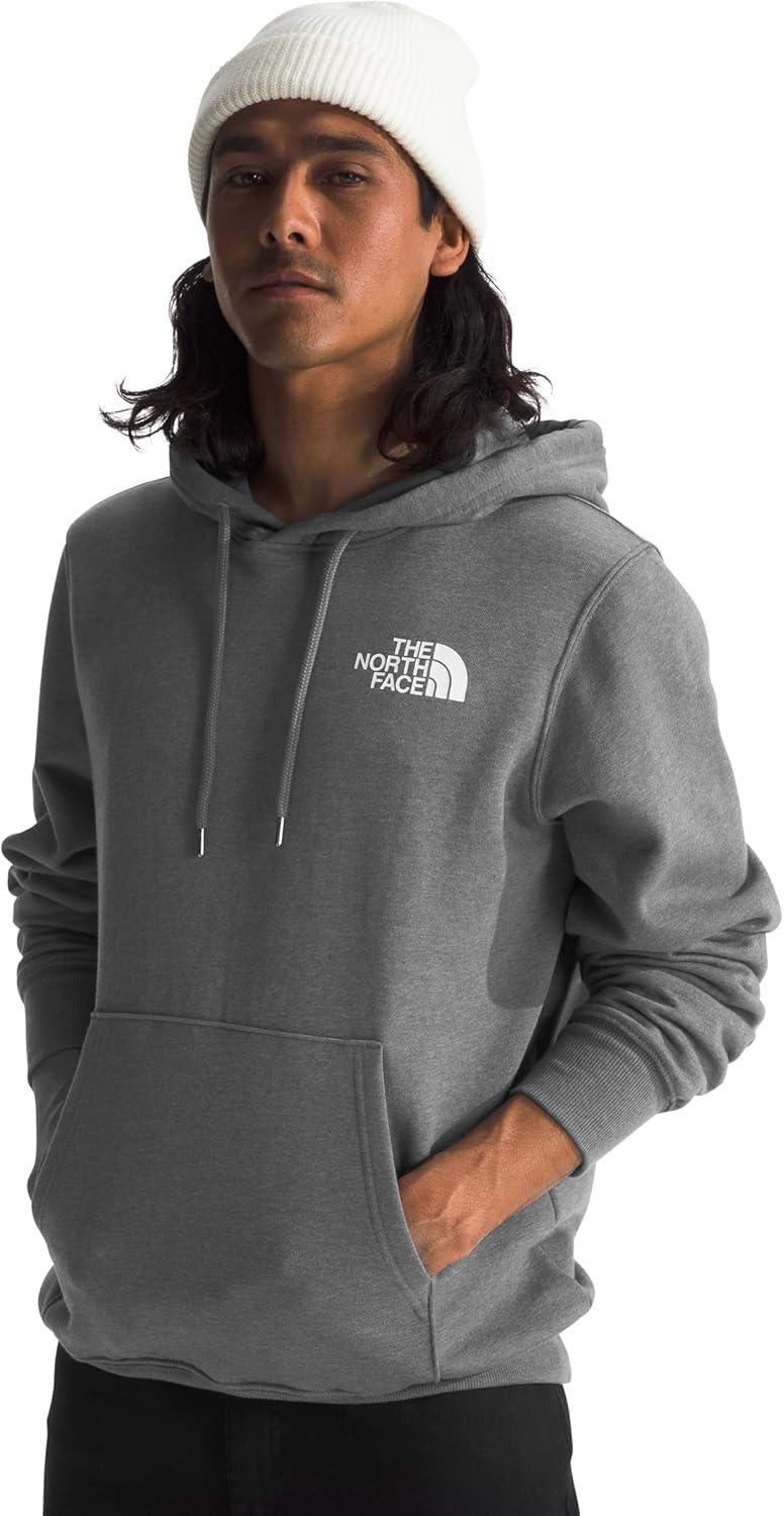 image:imageTHE NORTH FACE Mens Box NSE Pullover Hoodie Standard and Big SizeTnf Medium Grey HeatherCrimson Orange
