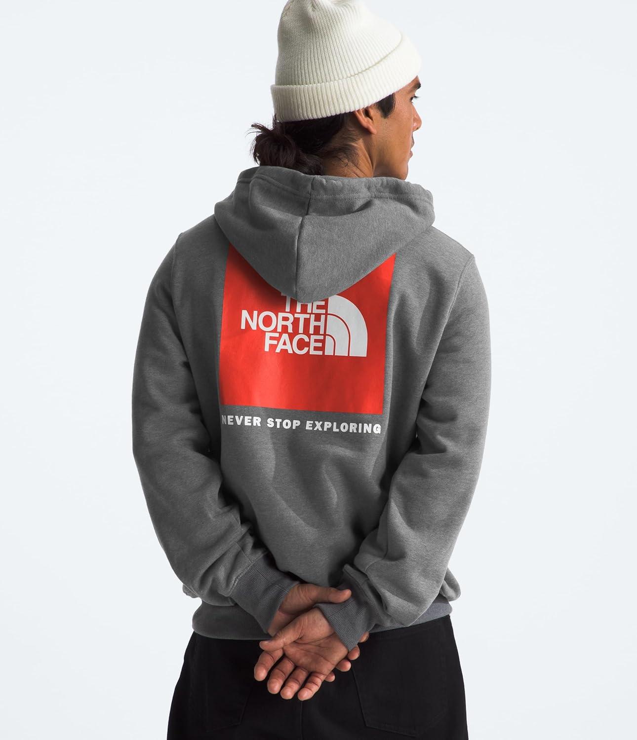 image:imageTHE NORTH FACE Mens Box NSE Pullover Hoodie Standard and Big SizeTnf Medium Grey HeatherCrimson Orange