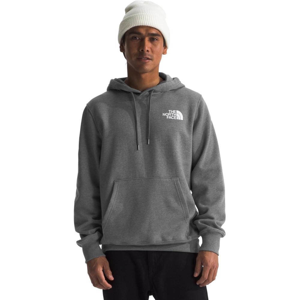 image:imageTHE NORTH FACE Mens Box NSE Pullover Hoodie Standard and Big SizeTnf Medium Grey HeatherCrimson Orange