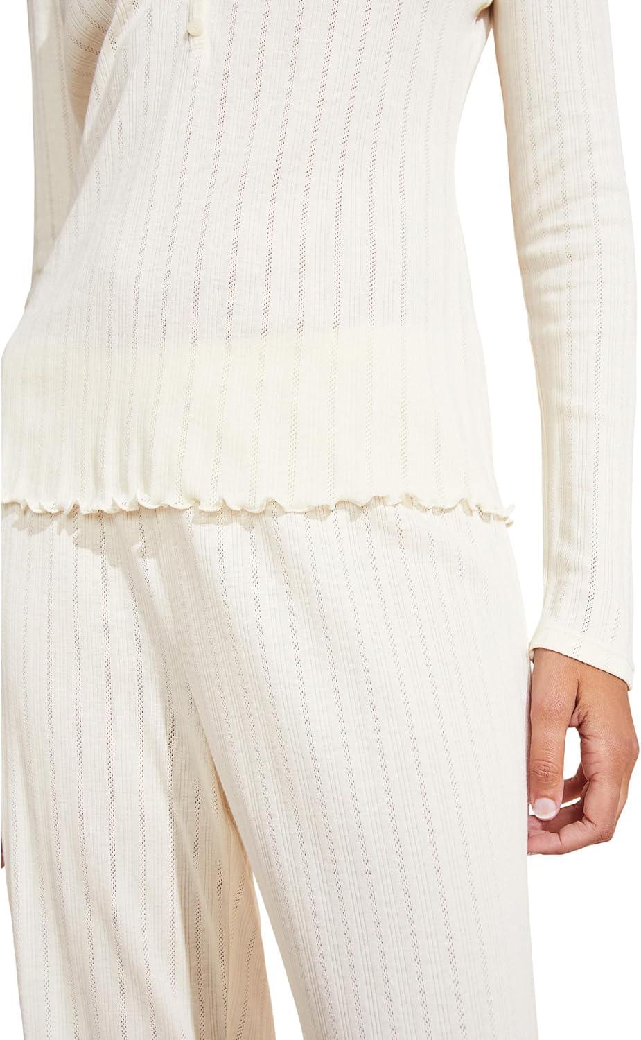 image:imageEberjey Womens Pointelle VNeck HenleyIvory