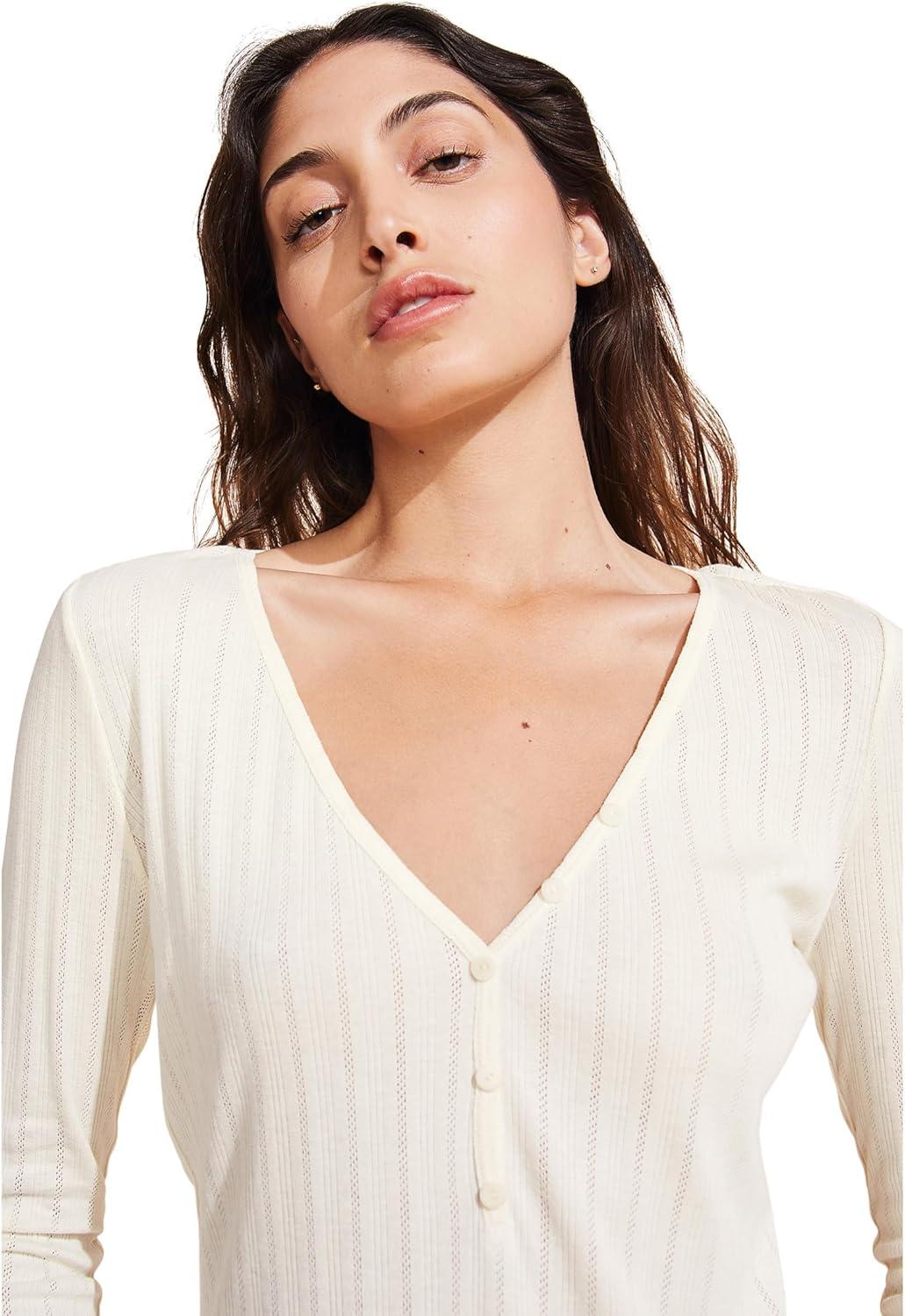 image:imageEberjey Womens Pointelle VNeck HenleyIvory
