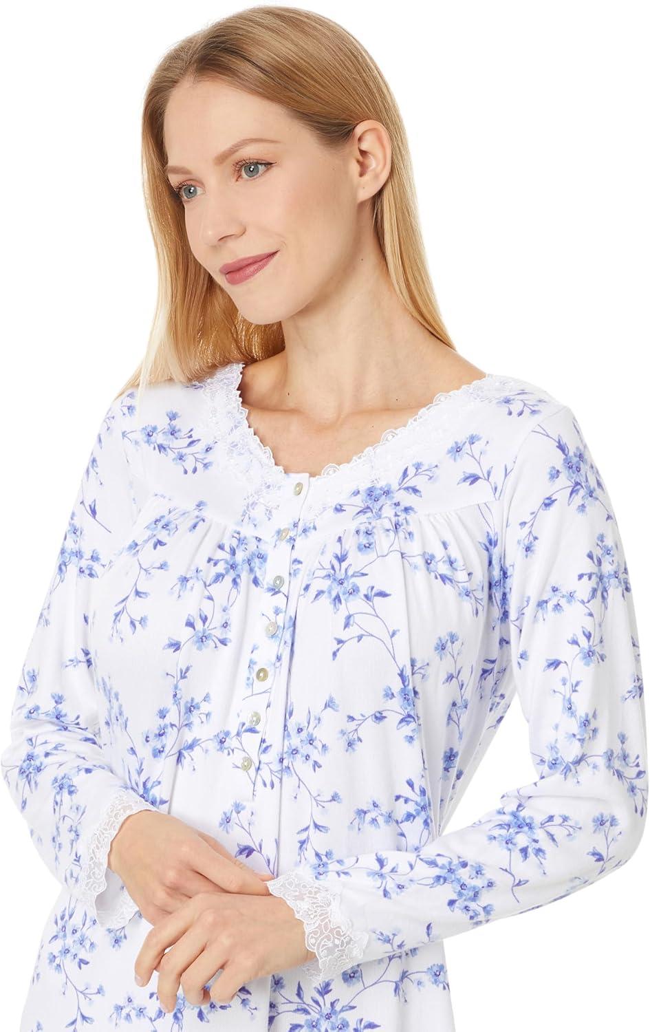 image:imageEileen West Womens Long Sleeve Sweaterknit GownWhite Ground Floral