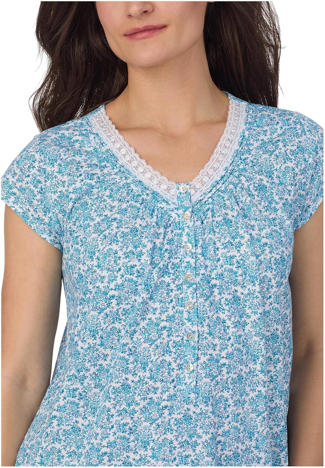 image:imageEileen West Womens Short Sleeveless SleepshirtWhite Ground Aqua Floral