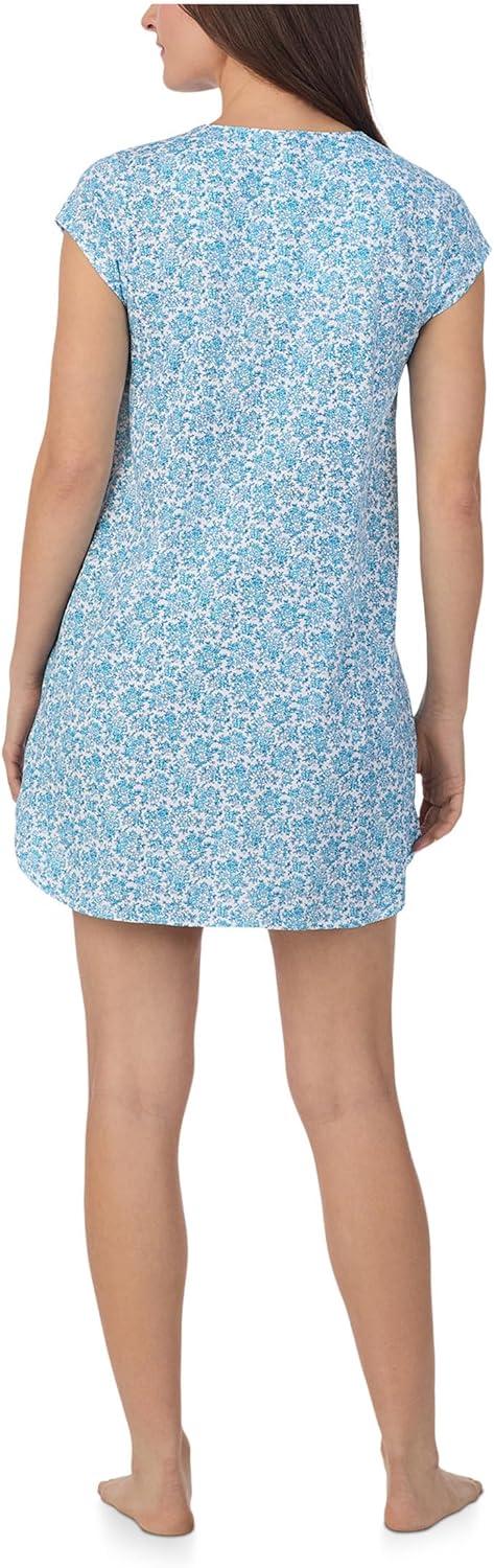 image:imageEileen West Womens Short Sleeveless SleepshirtWhite Ground Aqua Floral
