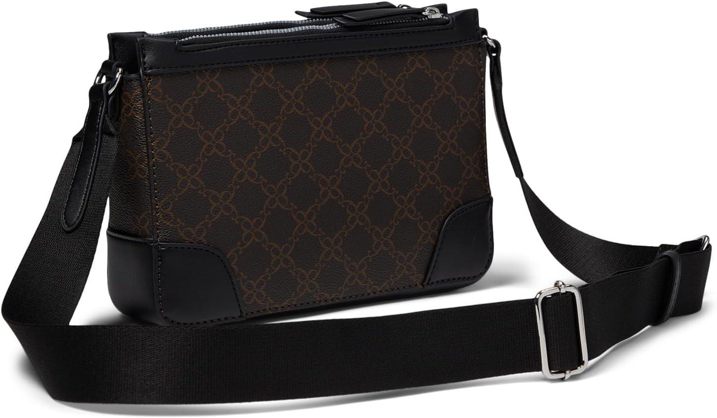 image:imageNine West womens Ellis Double Zip CrossbodyBrown LogoBlack