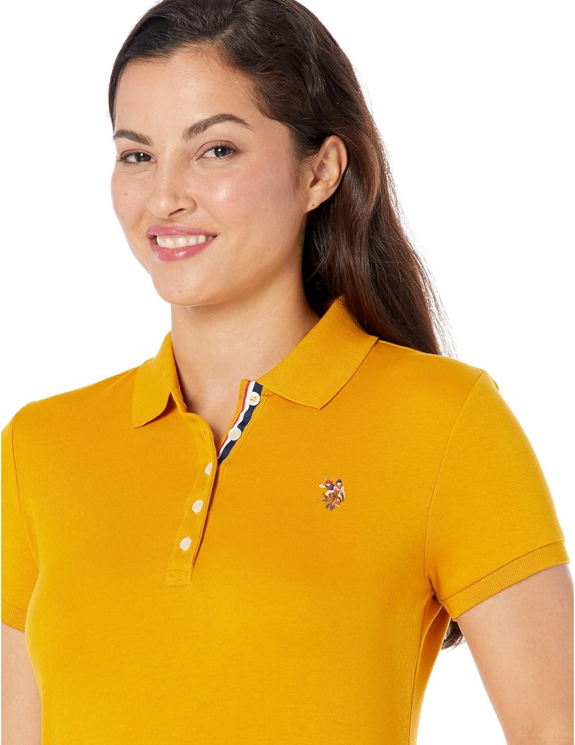 image:imageUS Polo Assn Womens Solid Small Pony Interlock Polo ShirtDutchess Gold