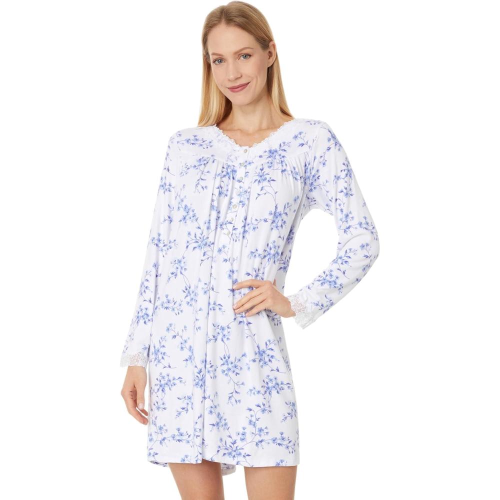 image:imageEileen West Womens Long Sleeve Sweaterknit GownWhite Ground Floral