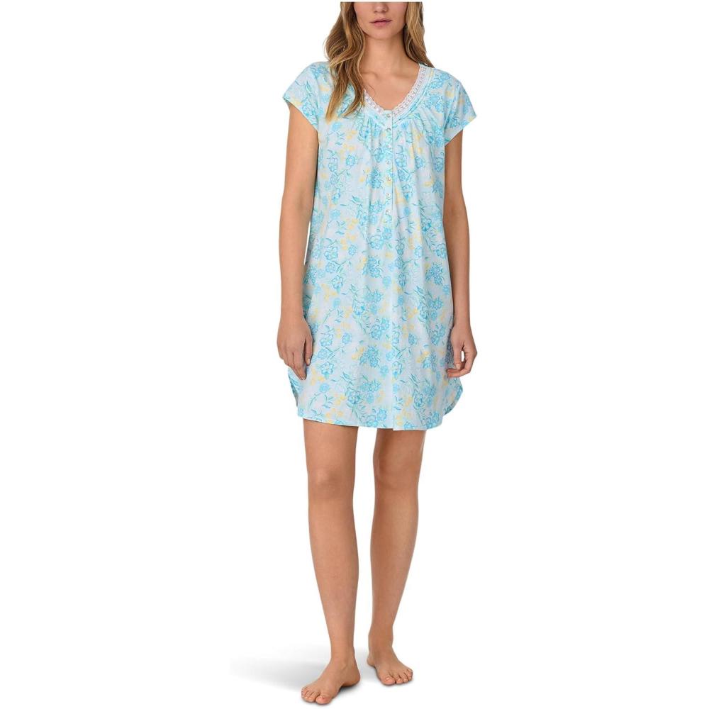 image:imageEileen West Womens Short Sleeveless SleepshirtAqua Ground Floral