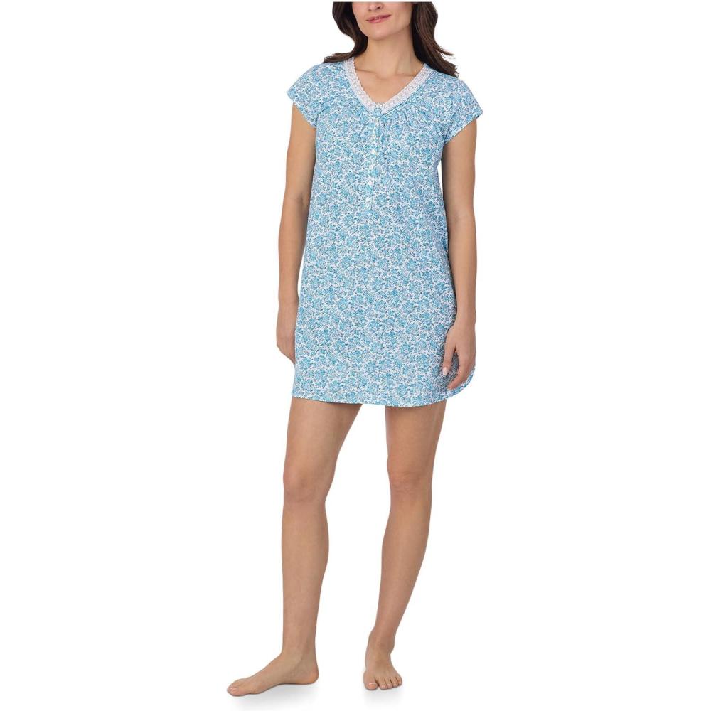 image:imageEileen West Womens Short Sleeveless SleepshirtWhite Ground Aqua Floral