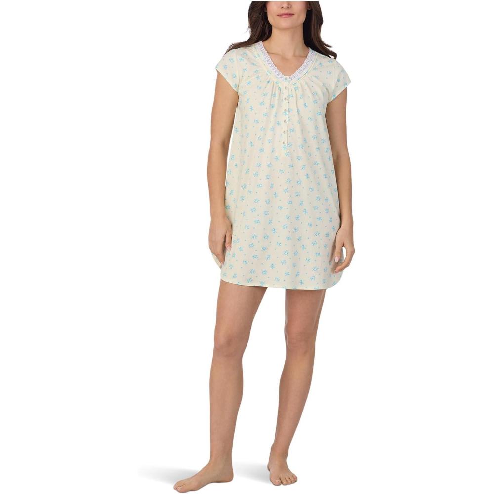 image:imageEileen West Womens Short Sleeveless SleepshirtYellow Ground Aqua Floral