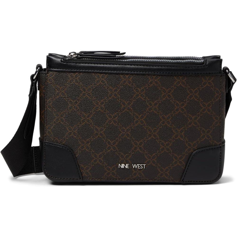 image:imageNine West womens Ellis Double Zip CrossbodyBrown LogoBlack