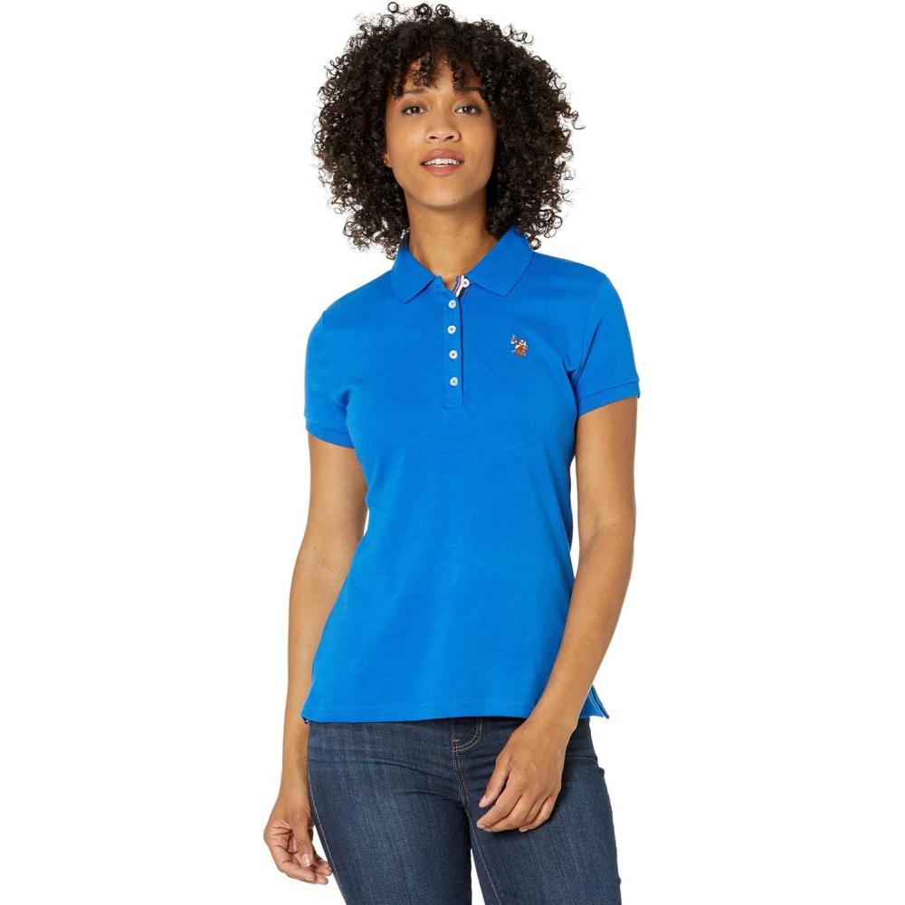 image:imageUS Polo Assn Womens Solid Small Pony Interlock Polo ShirtBlue