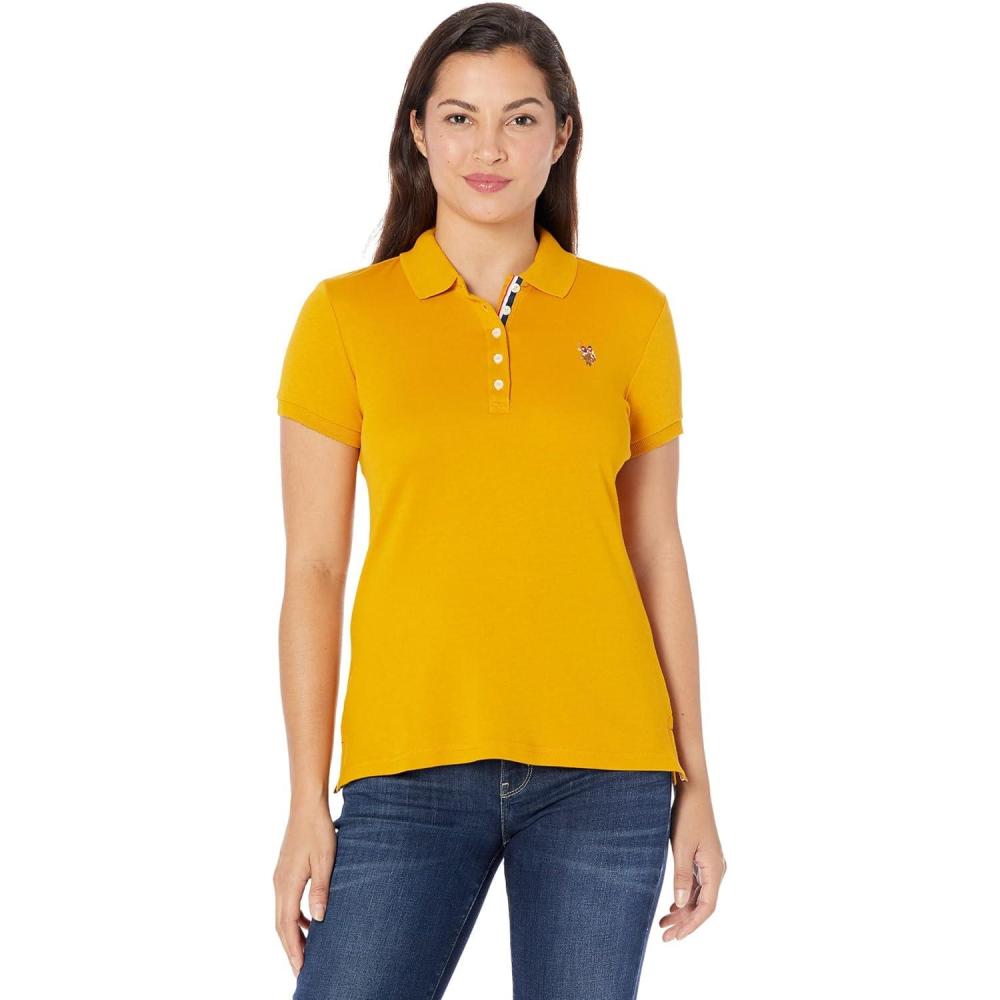 image:imageUS Polo Assn Womens Solid Small Pony Interlock Polo ShirtDutchess Gold