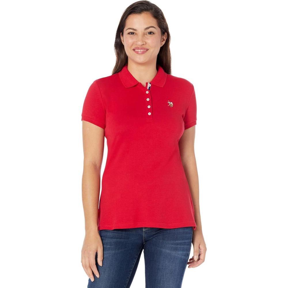image:imageUS Polo Assn Womens Solid Small Pony Interlock Polo ShirtEngine Red