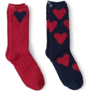 Barefoot Dreams Women’s CozyChic Heart Print Socks Set(Marine-scarlet)