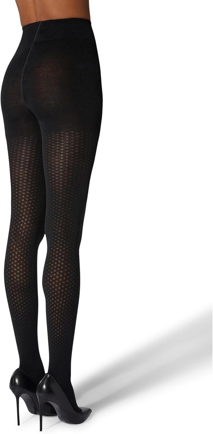 image:imageWolford Merino Dot Tights for Women 100 Denier Opaque Merino Wool Blend Jacquard Dot Design Knittedin Heels Soft WaistbandBlack