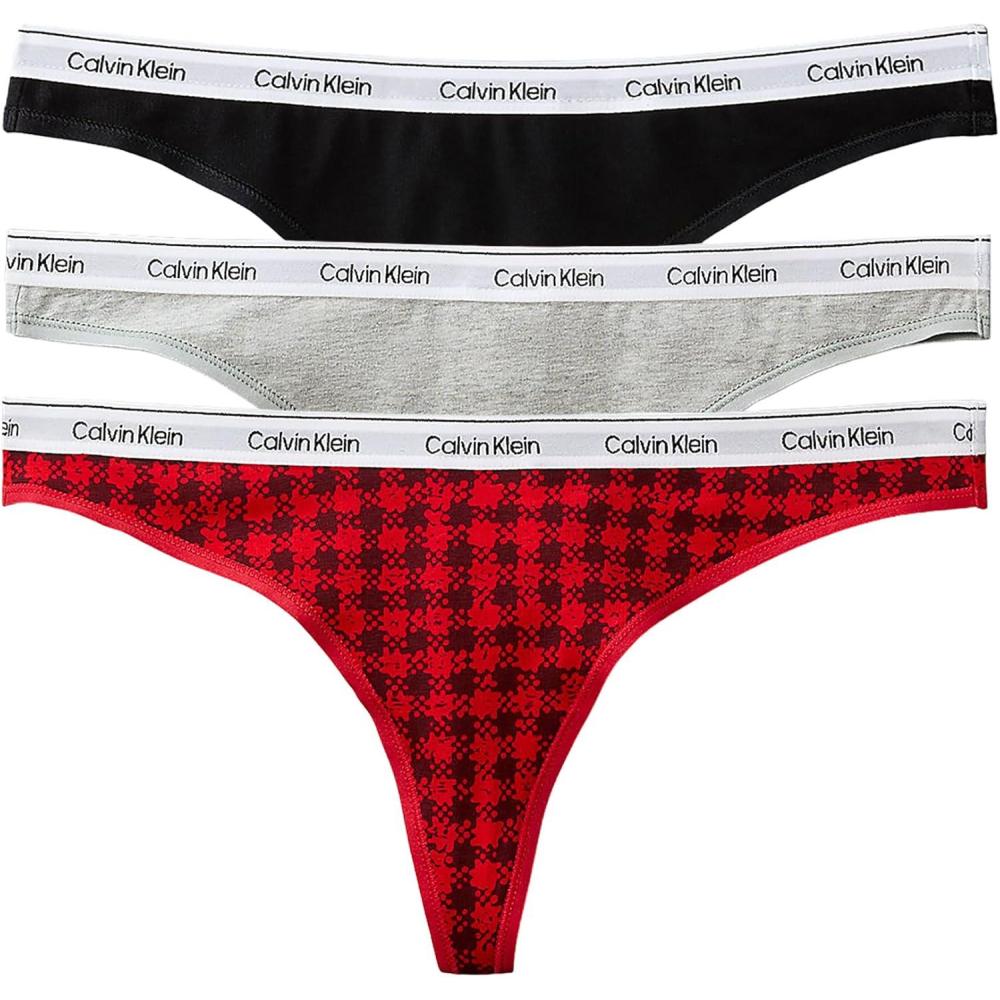 image:imageCalvin Klein womens Modern Logo Thong 3packBlotched Plaidadrenaline RushBlackGrey Heather