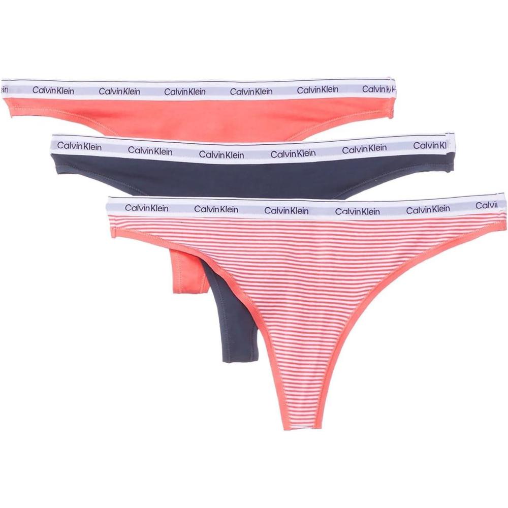 image:imageCalvin Klein womens Modern Logo Thong 3packSpeakeasy Calypso Coral Sophie Stripecalypso Coral