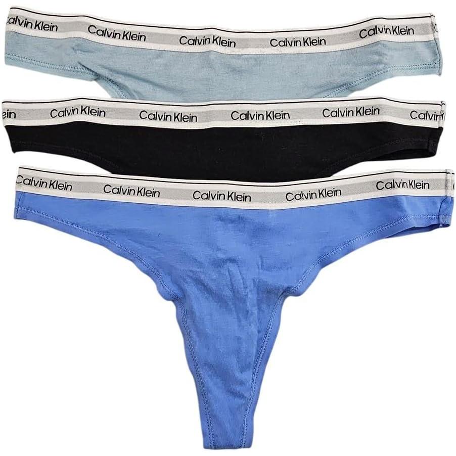 image:imageCalvin Klein womens Modern Logo Thong 3packSterling BlueBlackGlacier