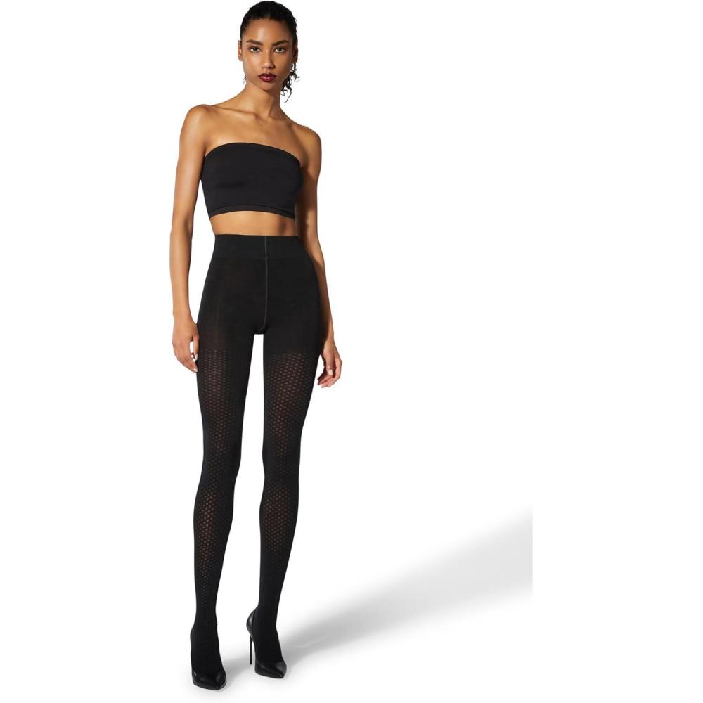 image:imageWolford Merino Dot Tights for Women 100 Denier Opaque Merino Wool Blend Jacquard Dot Design Knittedin Heels Soft WaistbandBlack