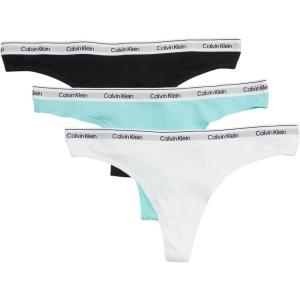 Calvin Klein womens Modern Logo Thong 3-pack(Black/Beau Blue/White)
