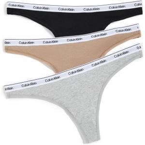 Calvin Klein womens Modern Logo Thong 3-pack(Black/Grey Heather/Cafe Fun)