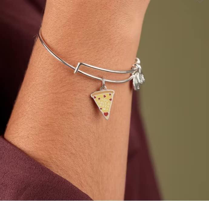 image:imageAlex and Ani Food Expandable Bangle for Women You Have a Pizza My Heart Charm Shiny Silver Finish 2 to 35 in