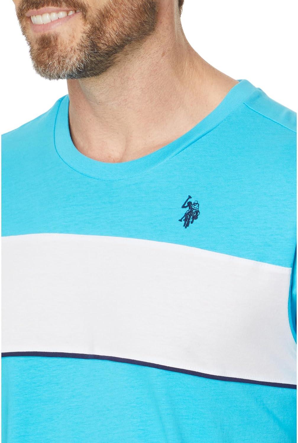 image:imageUS Polo Assn Mens Short Sleeve Colorblock Stripe Crew Neck Jersey Tee ShirtBlue Sea