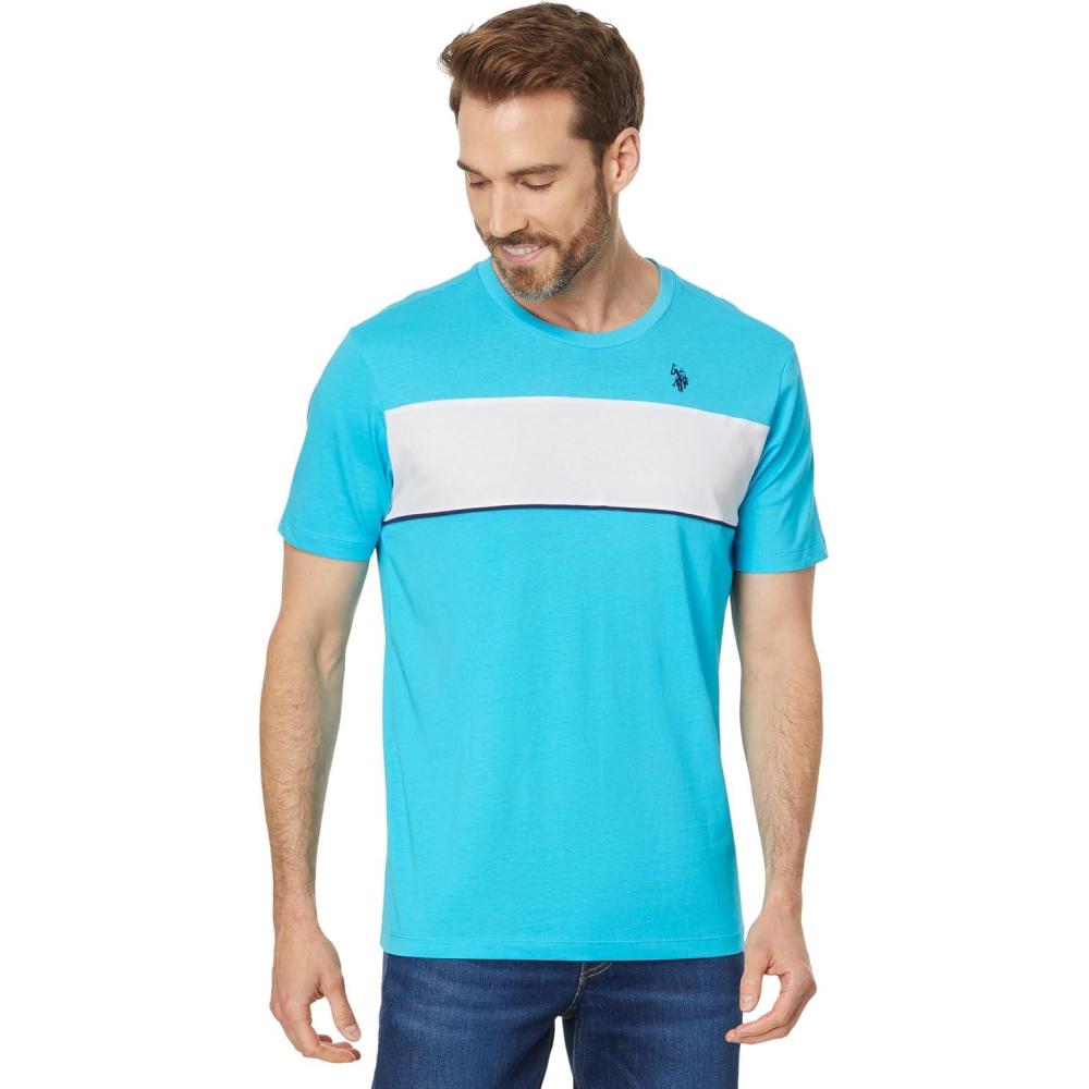 image:imageUS Polo Assn Mens Short Sleeve Colorblock Stripe Crew Neck Jersey Tee ShirtBlue Sea