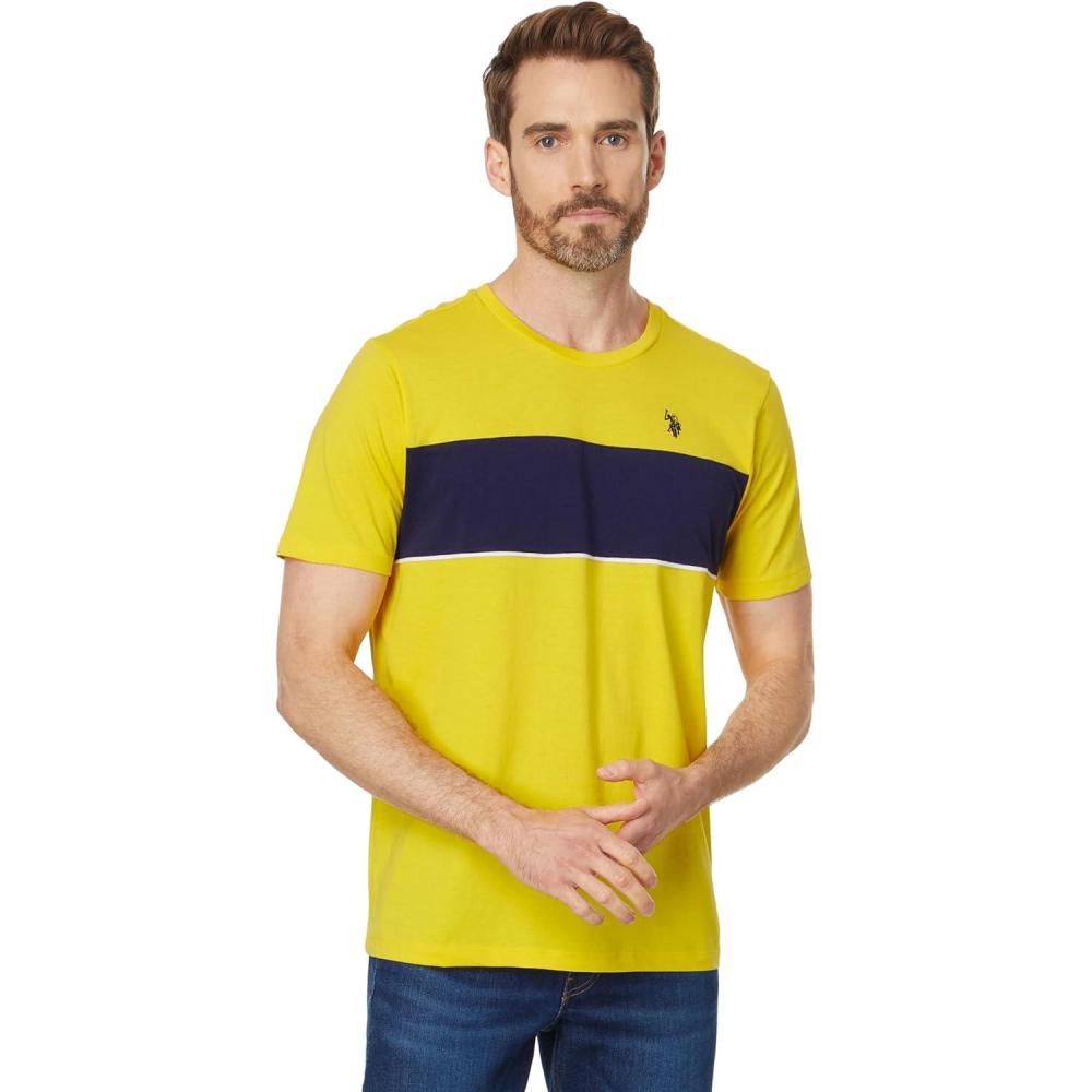 image:imageUS Polo Assn Mens Short Sleeve Colorblock Stripe Crew Neck Jersey Tee ShirtWinning Yellow