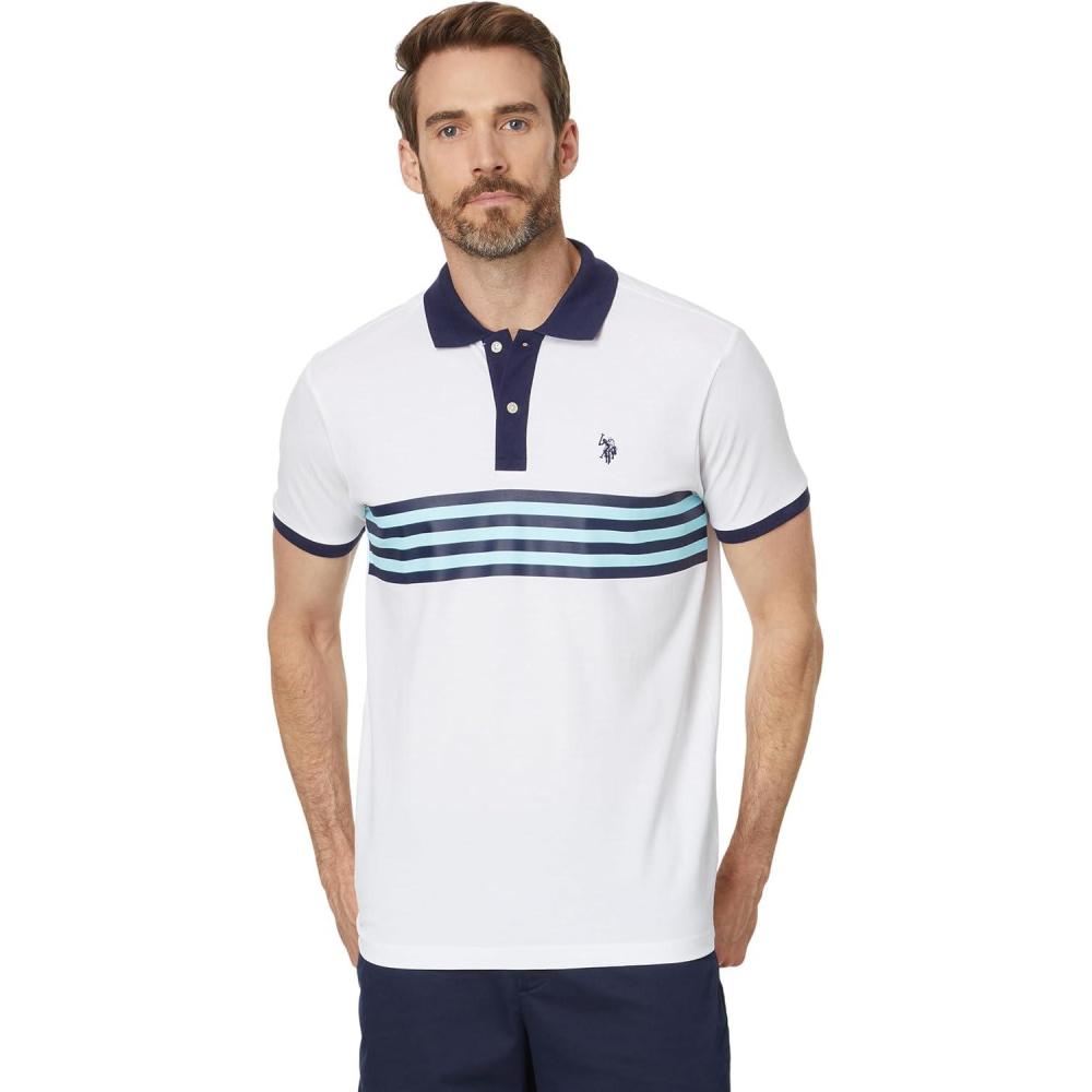 image:imageUS Polo Assn Mens Short Sleeve Slim Fit Printed Chest Stripe Pique Polo ShirtWhite