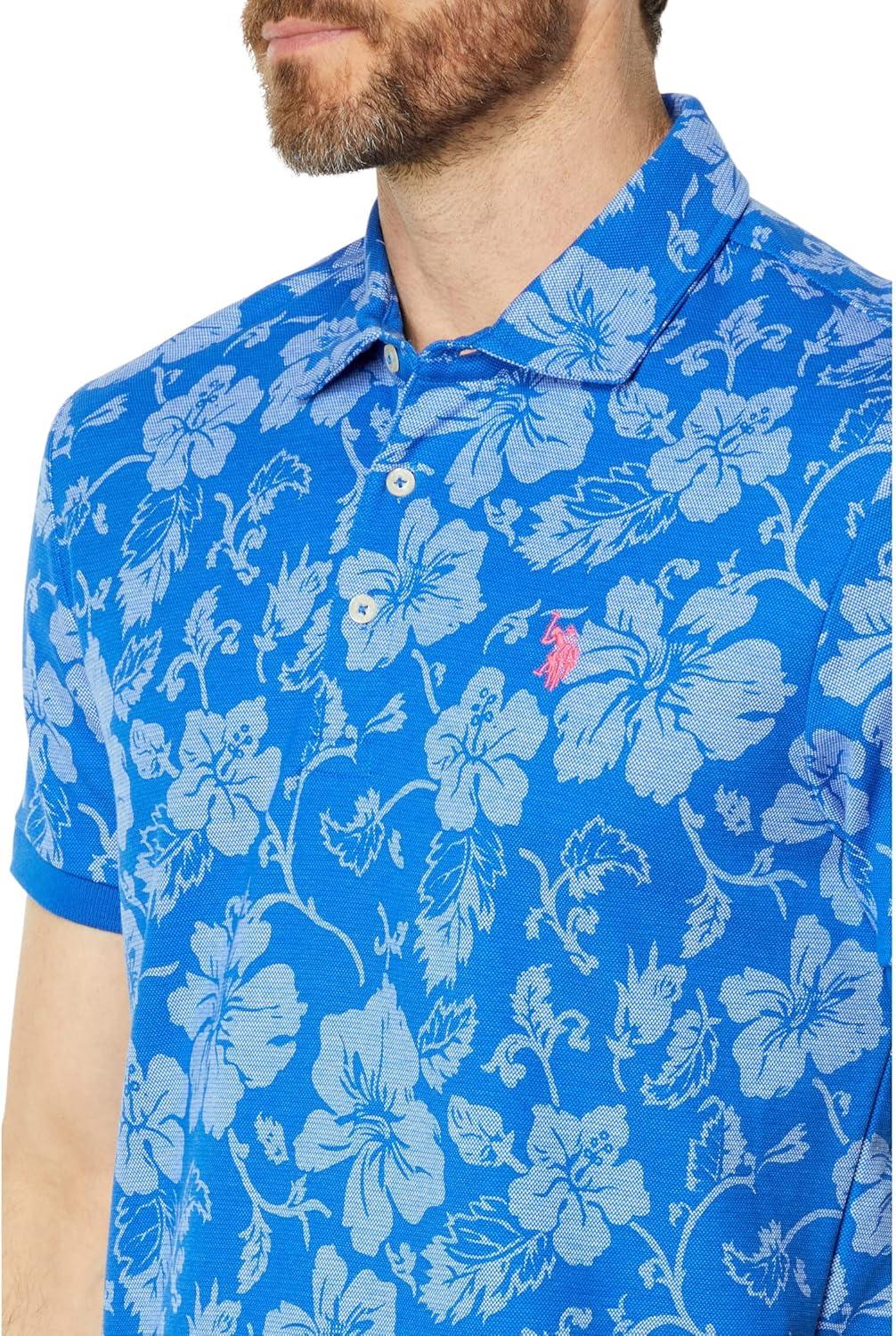 image:imageFLORAL PRINT BIRDSEYE PIQUE POLO SHIRTBritish Blue