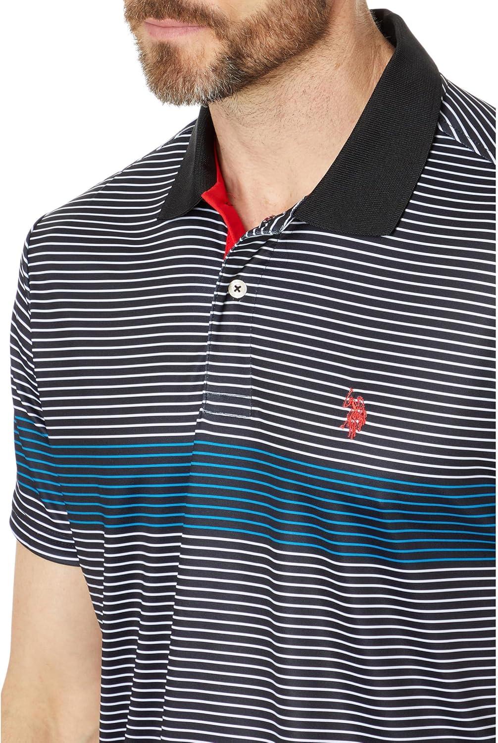 image:imageUS Polo Assn Mens Poly Spandex Engineered Printed Stripe Interlock Short Sleeve Polo ShirtBlack