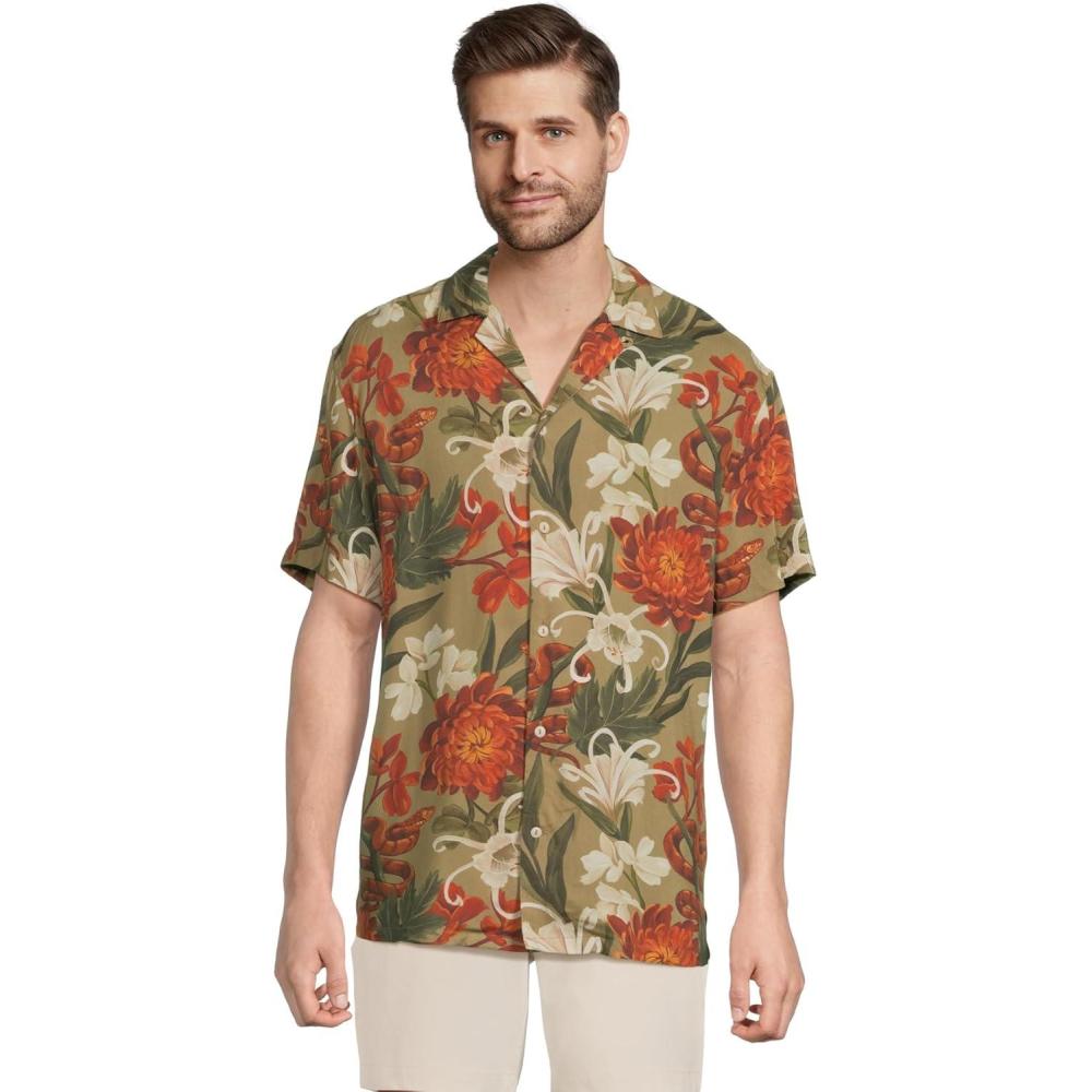 image:imageChubbies Mens The Snakey Rayon Sunday ShirtMedium Khaki Pattern Base Includes Plaids