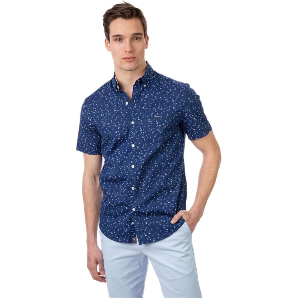 image:imageShort Sleeve Bird Pattern Poplin Shirt by US Polo AssnClassic Navy A062