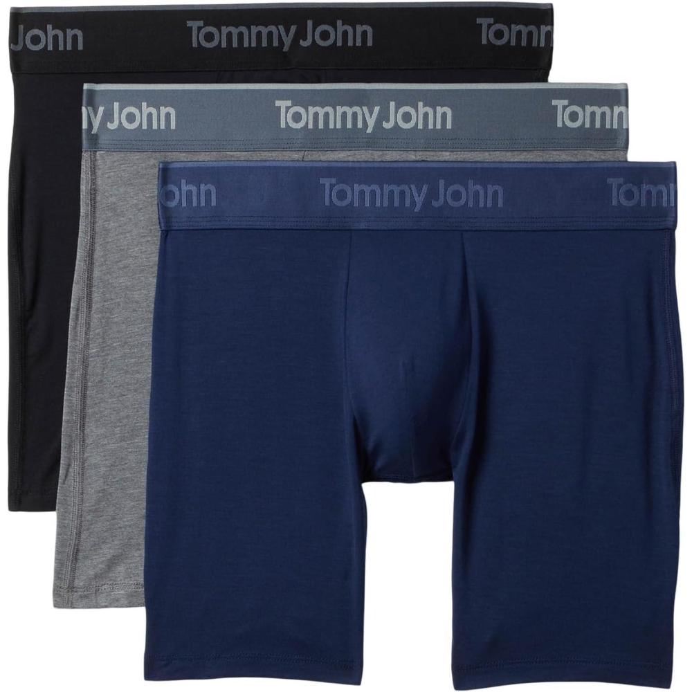 image:imageTommy John mens 3pack Second Skin Modal Boxer BriefBlackMedium Heather GreyDress Blues
