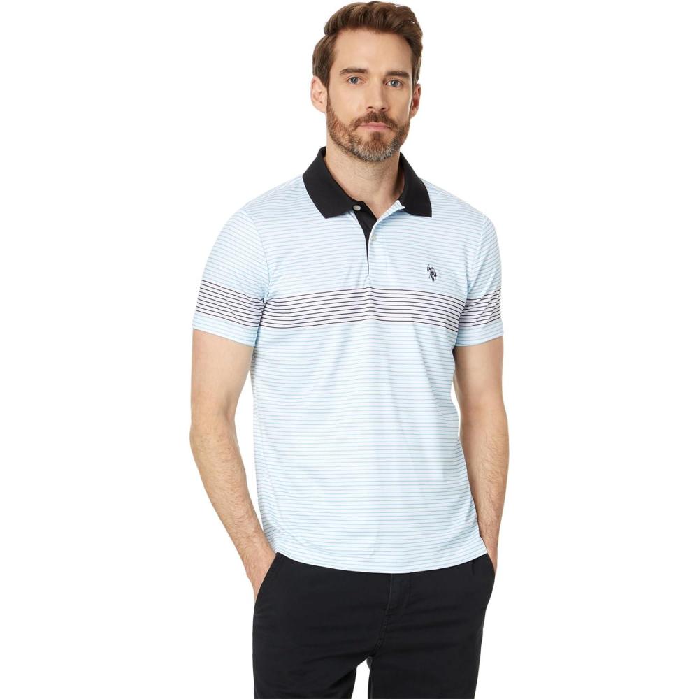 image:imageUS Polo ASSN Mens Poly Spandex Engineered Printed Stripe Interlock Short Sleeve Polo ShirtWhite