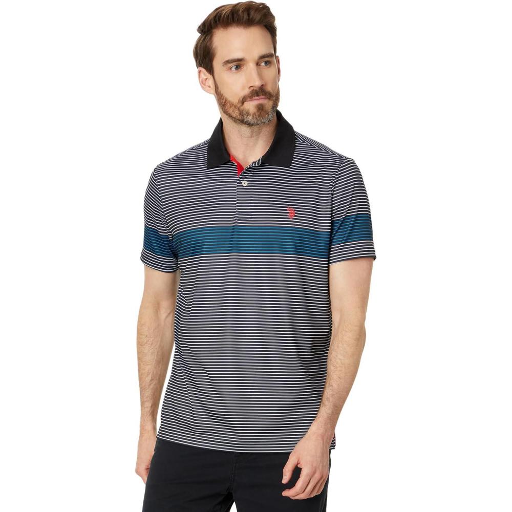 image:imageUS Polo Assn Mens Poly Spandex Engineered Printed Stripe Interlock Short Sleeve Polo ShirtBlack