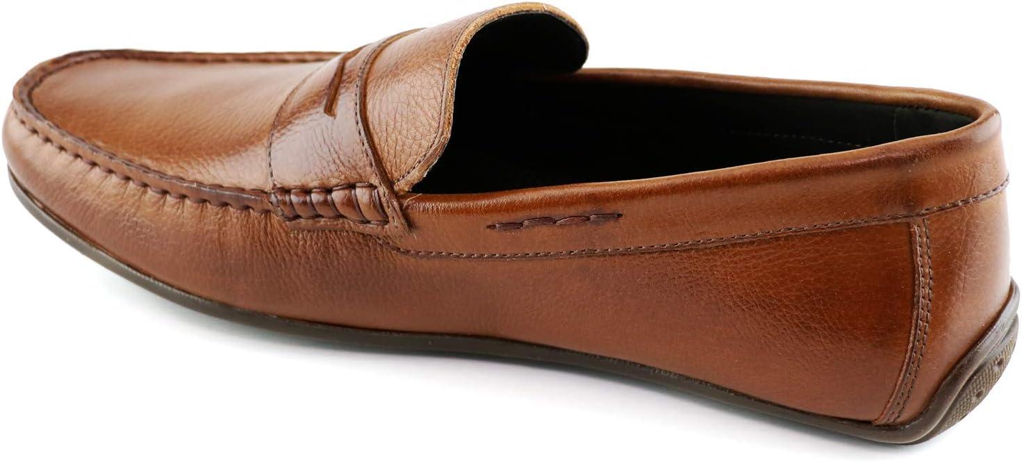 image:imageMens Leather Casual Slip On Penny LoafersCognac Grainy