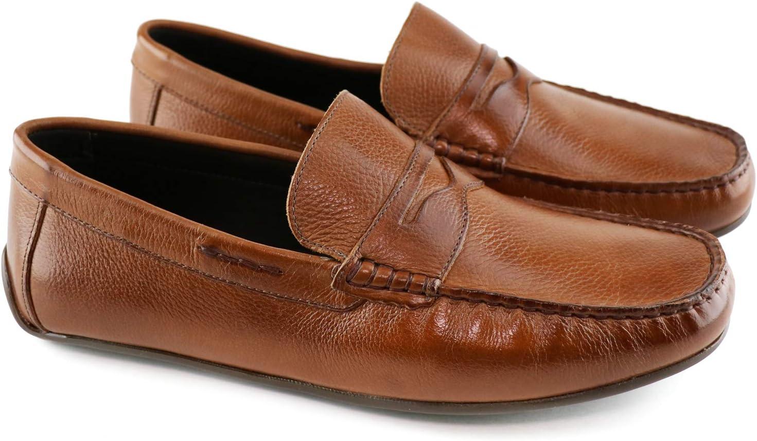 image:imageMens Leather Casual Slip On Penny LoafersCognac Grainy