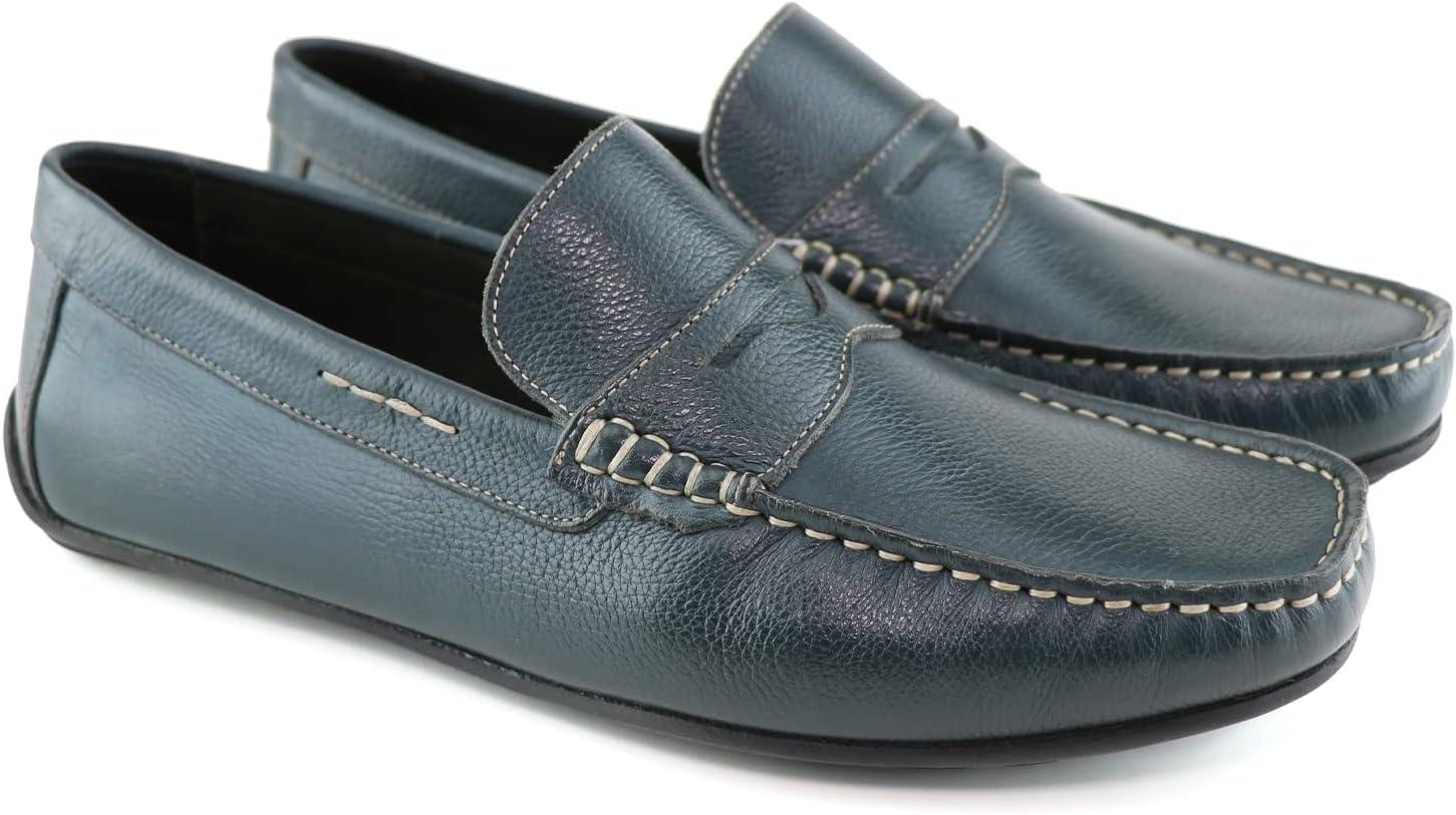 image:imageMens Leather Casual Slip On Penny LoafersNavy Grainy