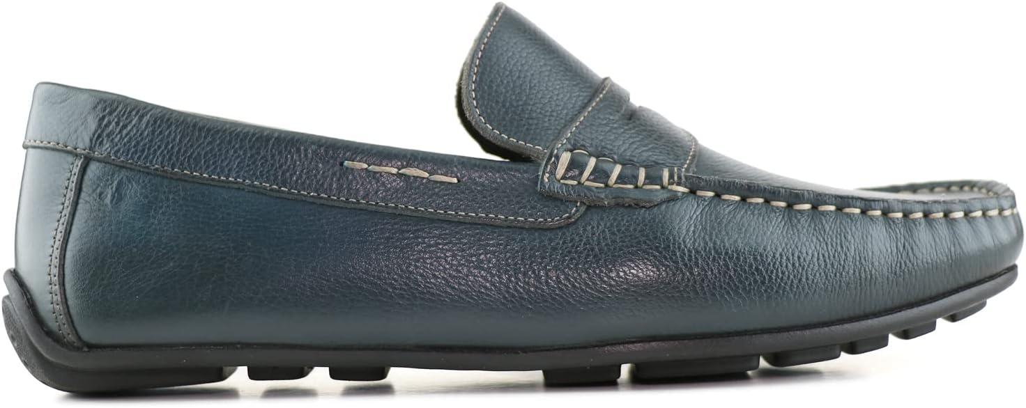 image:imageMens Leather Casual Slip On Penny LoafersNavy Grainy