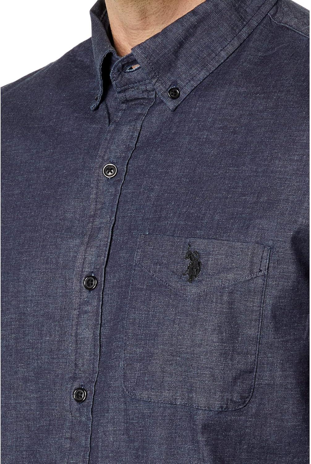 image:imageUS POLO ASSN Long Sleeve Chambray Denim Woven ShirtDark Blue