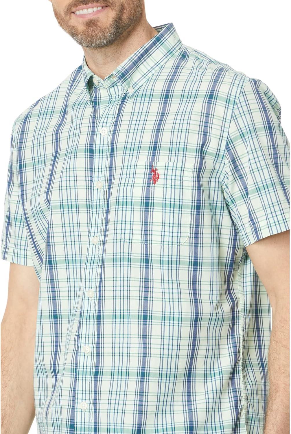 image:imageUS POLO ASSN Short Sleeve CVC YarnDye Poplin Woven ShirtPatina Green