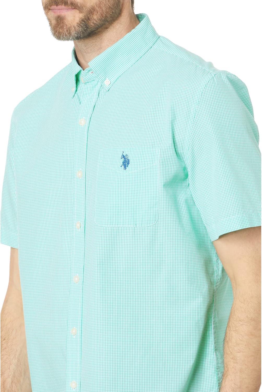 image:imageUS POLO ASSN Short Sleeve CVC YarnDye Poplin Woven ShirtPool Green